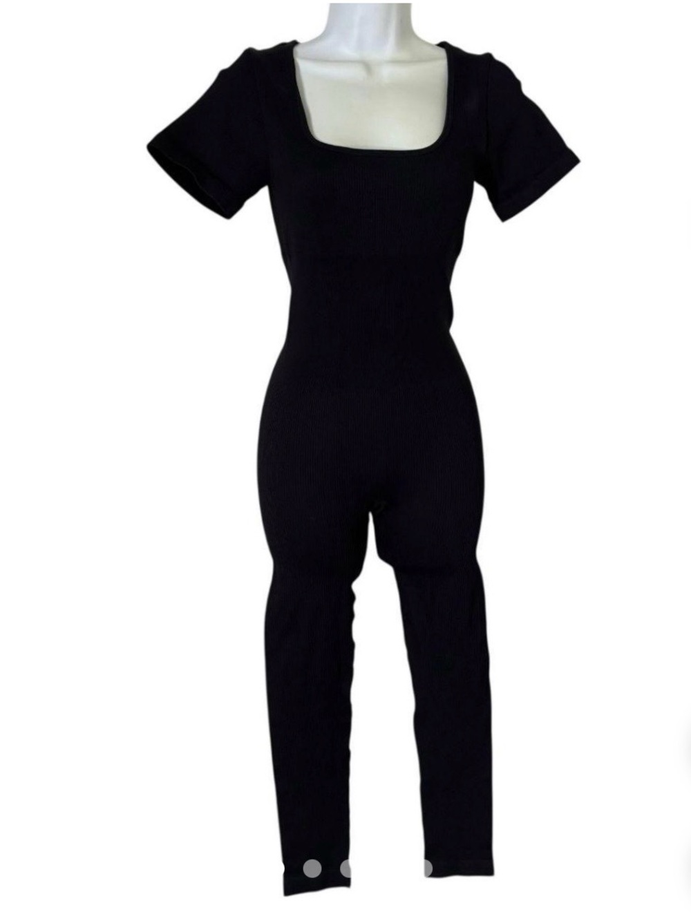 Nanamacs Black Ribbed Short-Sleeve Jumpsuit